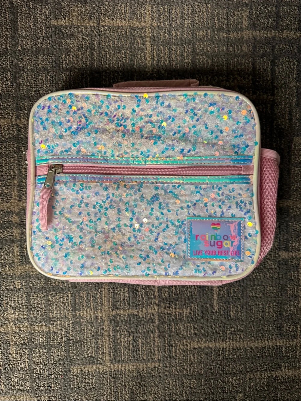 Rainbow Sugar Sequin Iridescent Insulated Lunch Bag School Cooler Pink Girls O/S